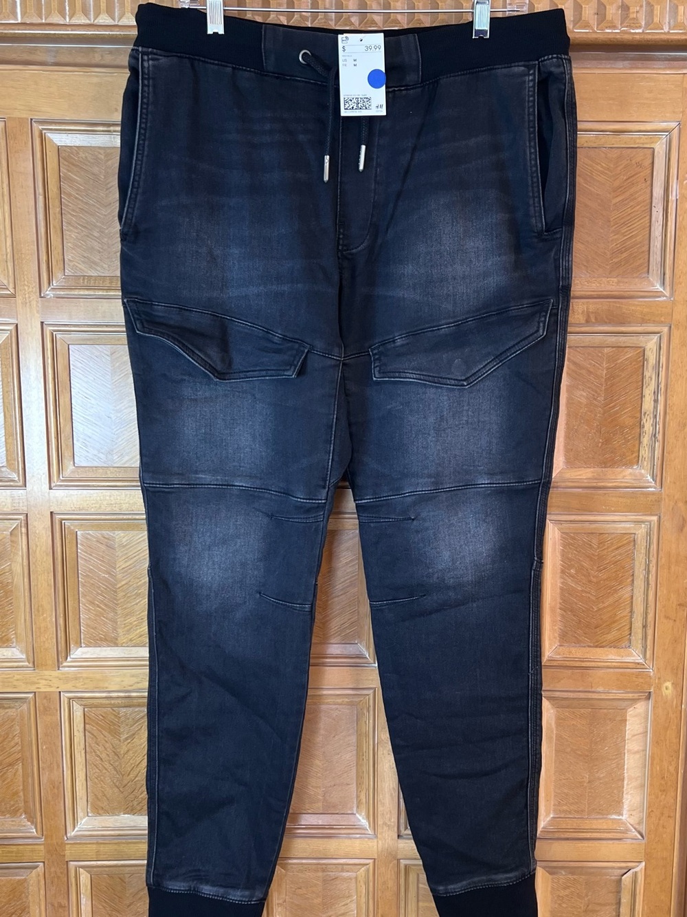 Divided Men's Black Jogger cotton Jeans - Stretch Denim Cargo Style large NWT